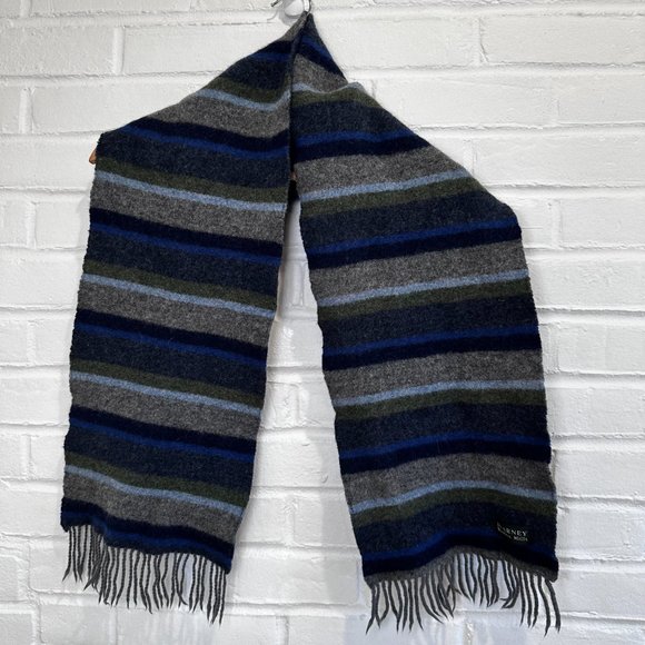 Blarney Woolen Mills Wool Scarf Made in Ireland Navy Blue Plaid - Picture 2 of 5